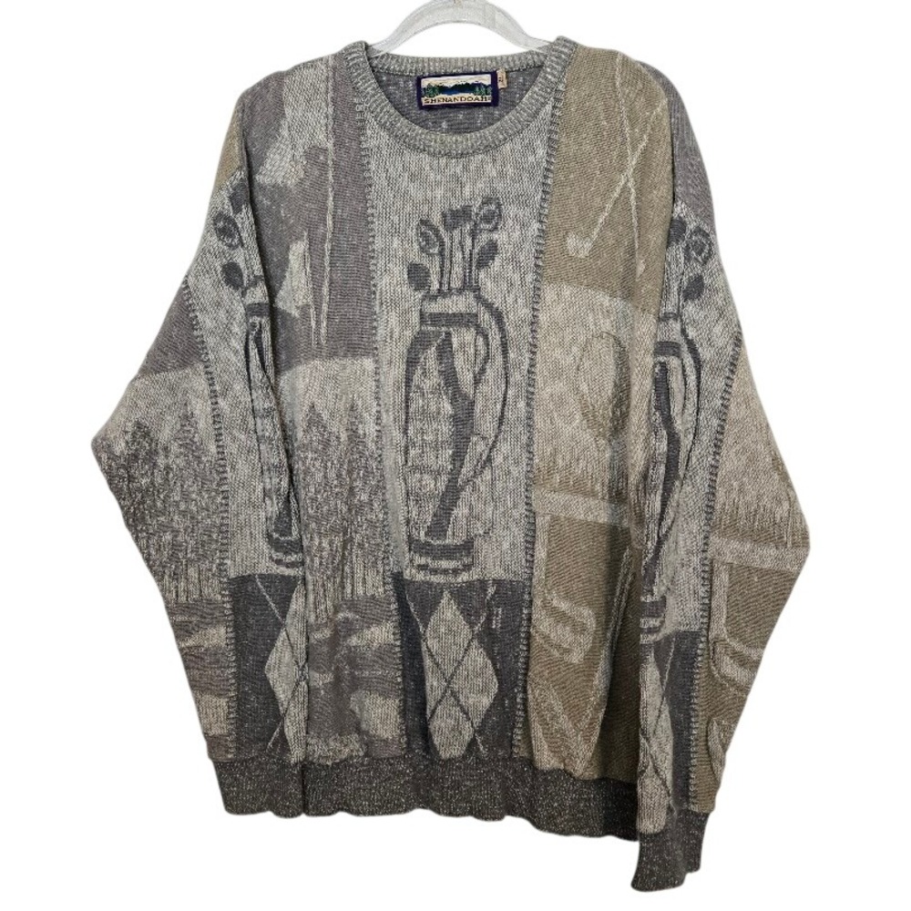 Shenandoah Golf Sweater Knit Pullover Crew‎ Long Sleeve All Over Print Mens XL